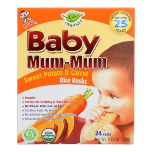 Baby Mum Mum Organic Baby Teeth Rice Rusk Organic Rick Snack With Sweet Potato And Carrot Flavor - Case Of 6 - 1.76 Oz