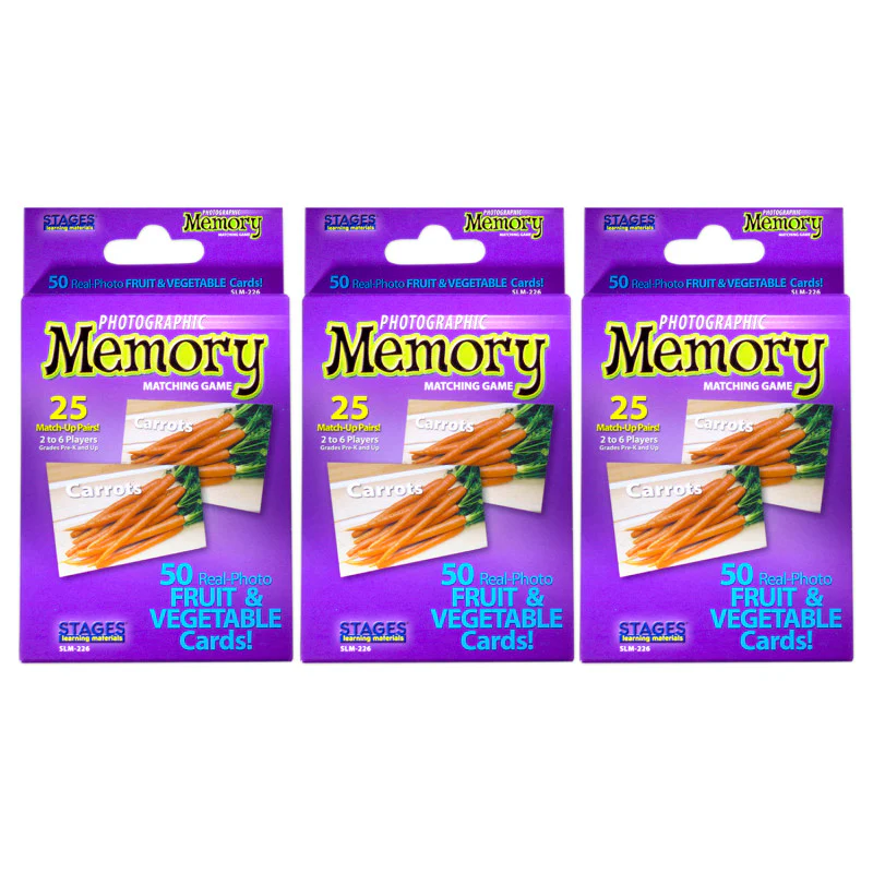 STAGES LEARNING MATERIALS - Photographic Memory Matching Game, Fruit & Vegetables, Pack of 3